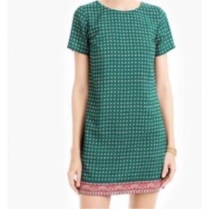 J. CREW Green Floral Print Gallery Short Sleeve Mini Shift Dress Size 4